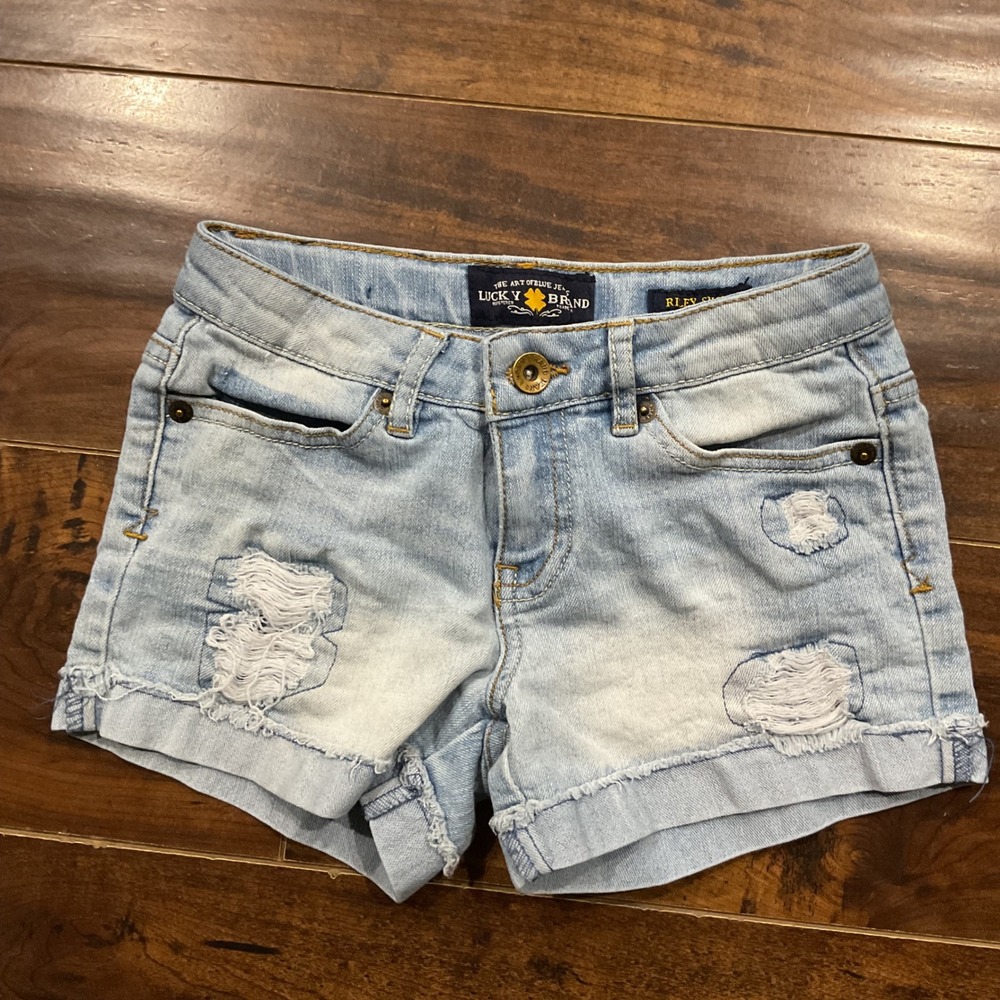 Lucky Brand Girls Riley Short Light Wash Distressed Denim Cut Off Shorts Size 8